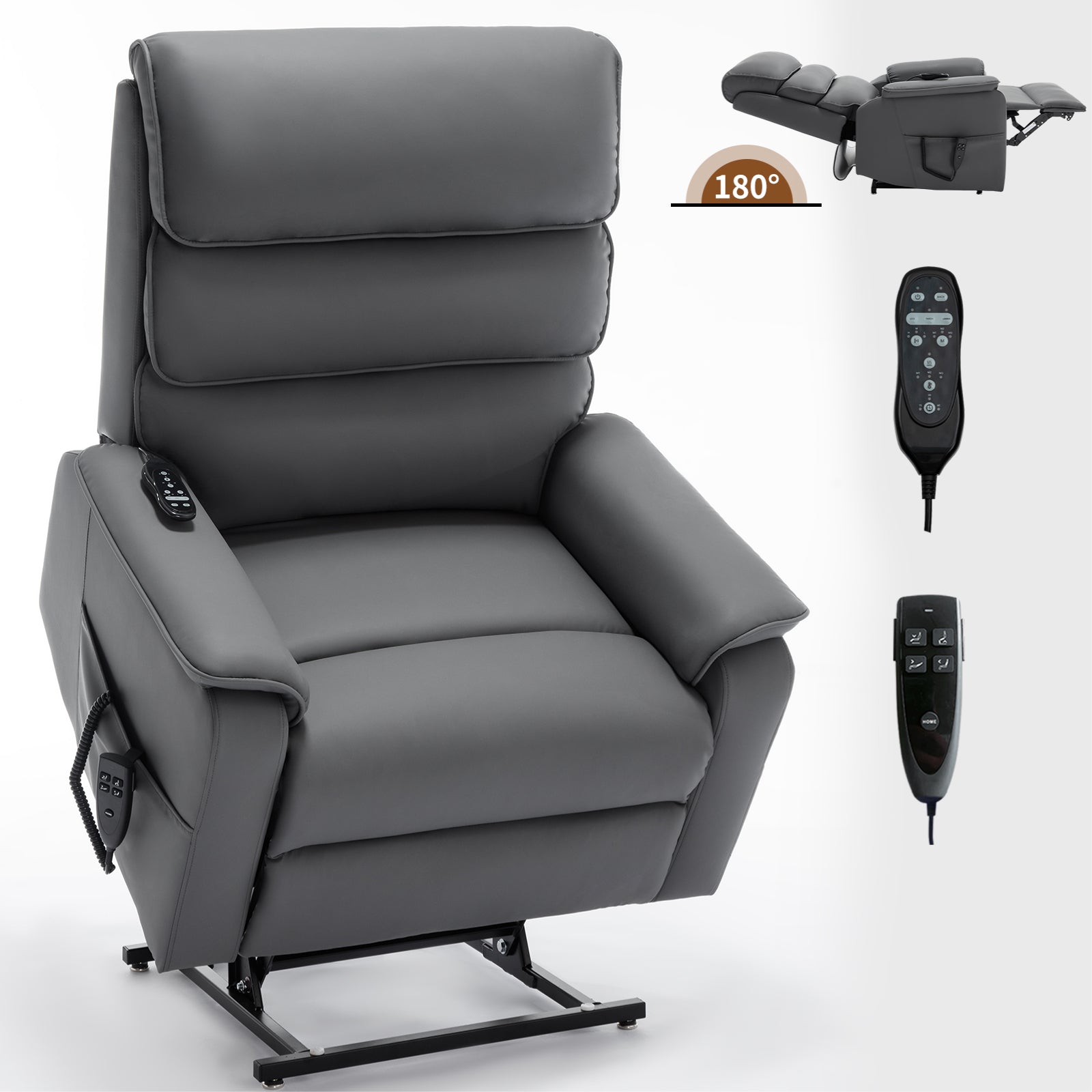 Grey Cat Proof Leather Dual Motor Infinite Position Up To 350 Lbs Power Lift Recliner Chair With Power Remote, Heat Massage And Heavy Duty Motion Mechanism White Metal Primary Living Space Heavy