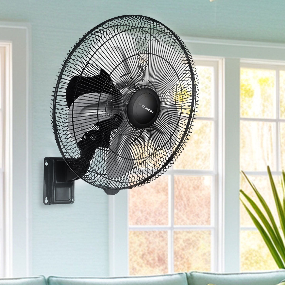 18 In. 90 Degree 5 Speed Settings Black Wall Mount Fan Horizontal Oscillation Indoor Outdoor Household Commercial Black Metal