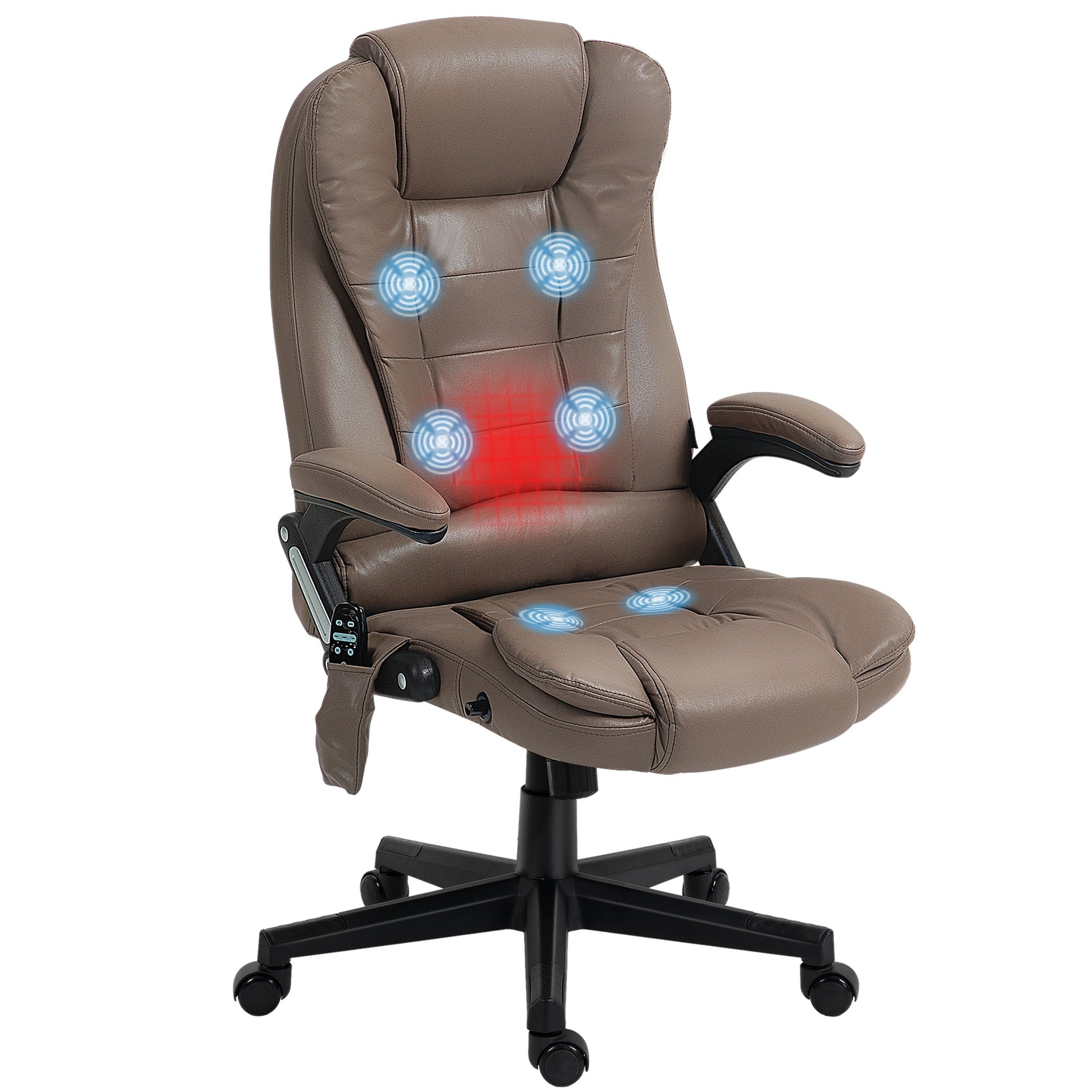 Homcom 6 Point Vibrating Massage Office Chair With Heat, Microfiber High Back Executive Office Chair With Reclining Backrest, Padded Armrests And Remote, Dark Brown Brown Polyester
