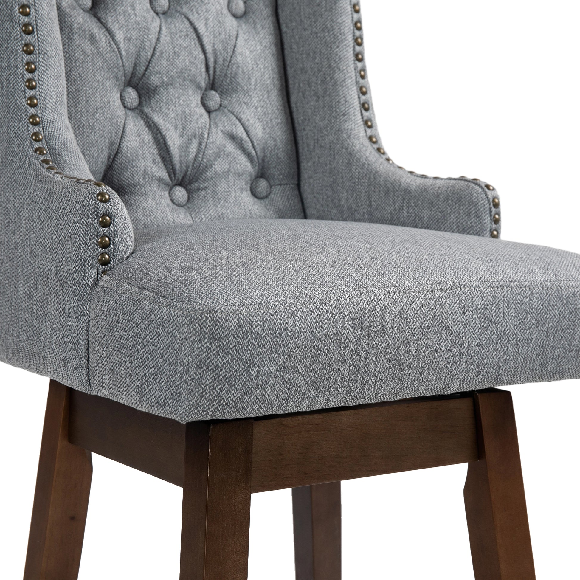 Coolmore Bar Stools Set Of 2 Counter Height Chairs With Footrest For Kitchen, Dining Room And 360 Degree Solid Wood Legs Swivel Bar Stools Set Of 2 Gary Linen Gray Foam Linen