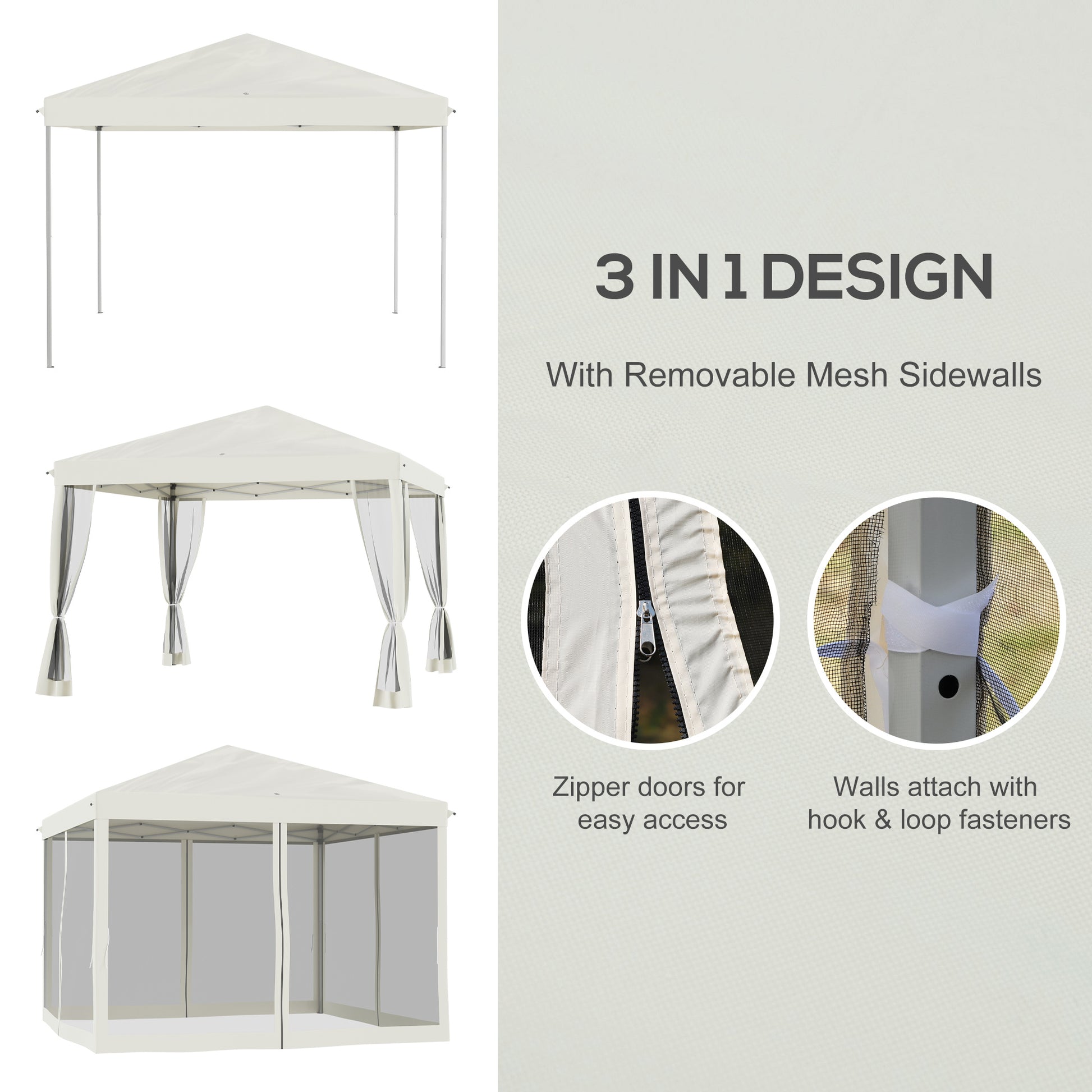 Outsunny 10' X 10' Pop Up Canopy Tent With Netting, Instant Gazebo, Ez Up Screen House Room With Carry Bag, Height Adjustable, For Outdoor, Garden, Patio, Beige Beige Steel