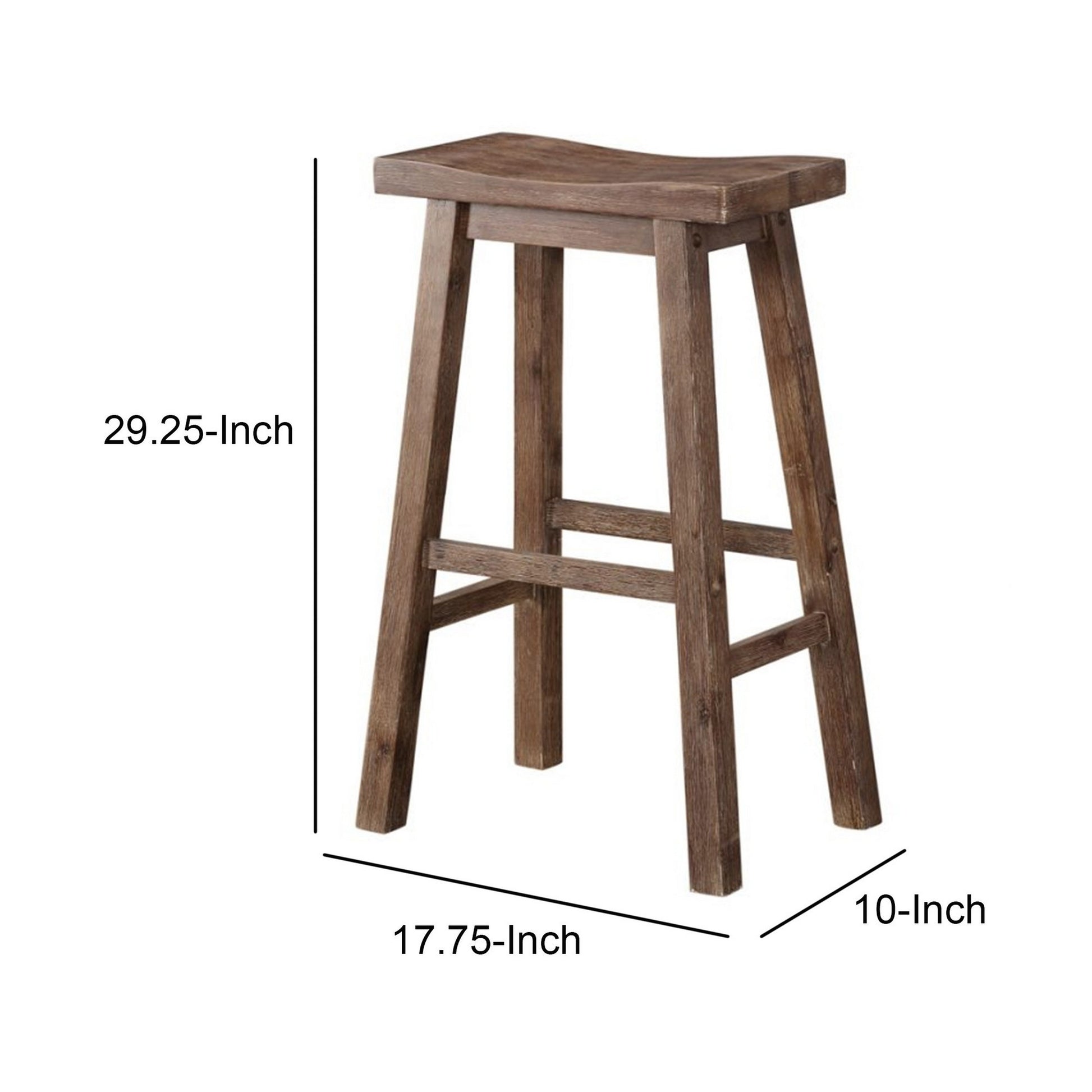 Wooden Frame Saddle Seat Bar Height Stool With Angled Legs, Large, Gray Gray Solid Wood