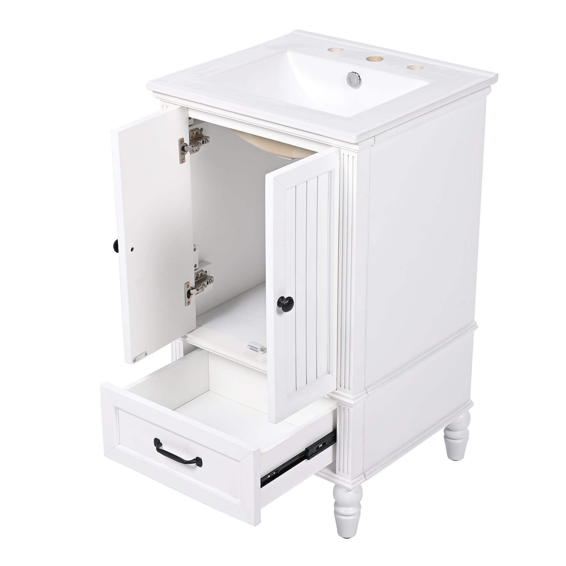 20" Bathroom Vanity With Sink, Bathroom Cabinet With Two Doors, Magnetic Door Stopper And Adiustable Foot Pads, A Drawer, White White Mdf