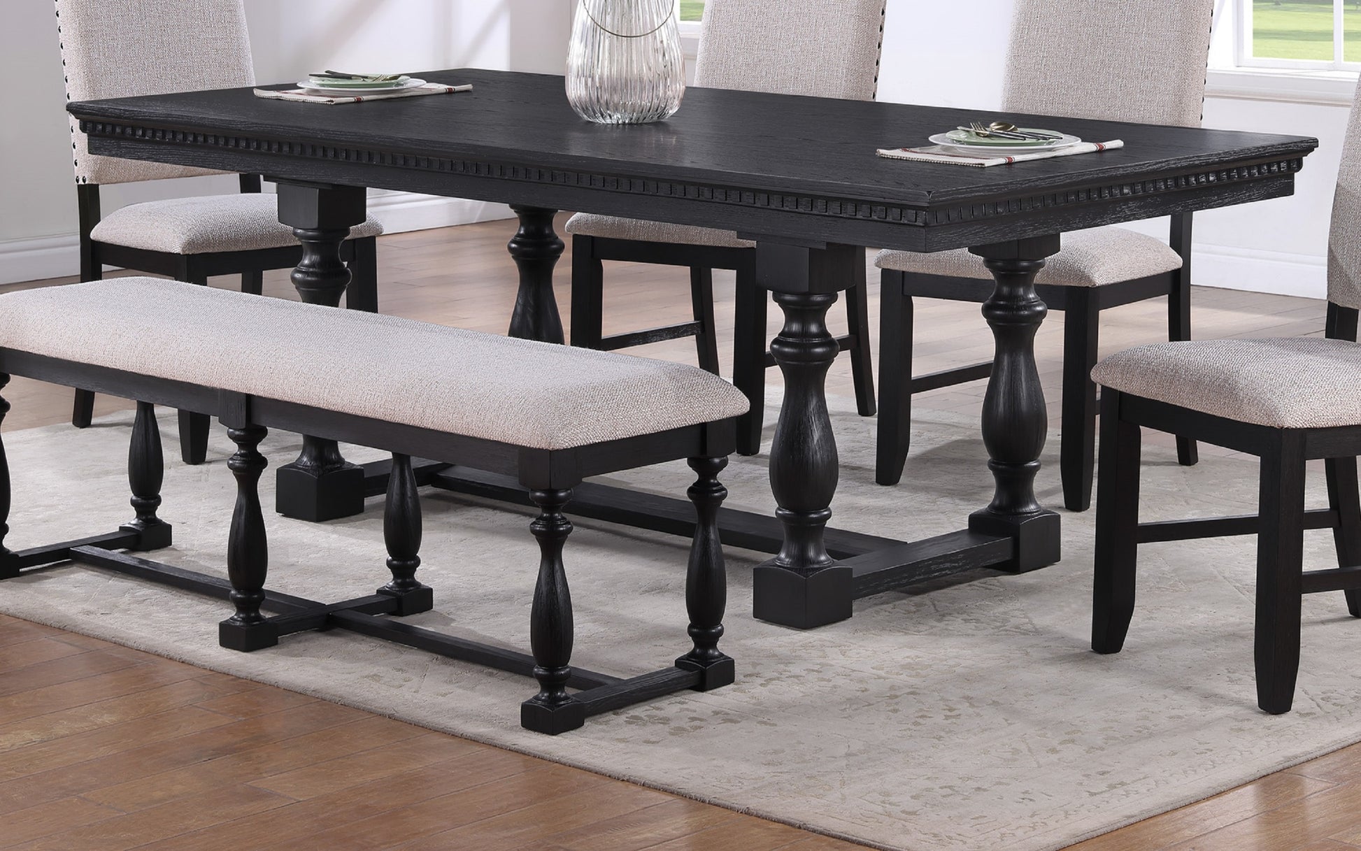 Transitional Rustic Trestle Dining Table 1Pc Wooden Solid Wood Wooden Dining Table Dark Finish Rectangular Black Table Black Seats 6 Dining Room Rustic Rectangular Wood