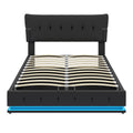 Upholstered Platform Queen Size Hydraulic Storage Bed, Lift Up Storage Bed With Rgb Led Light, Pu Leather Headboard And Footboard, No Box Spring Needed, Black Queen Black Wood Metal