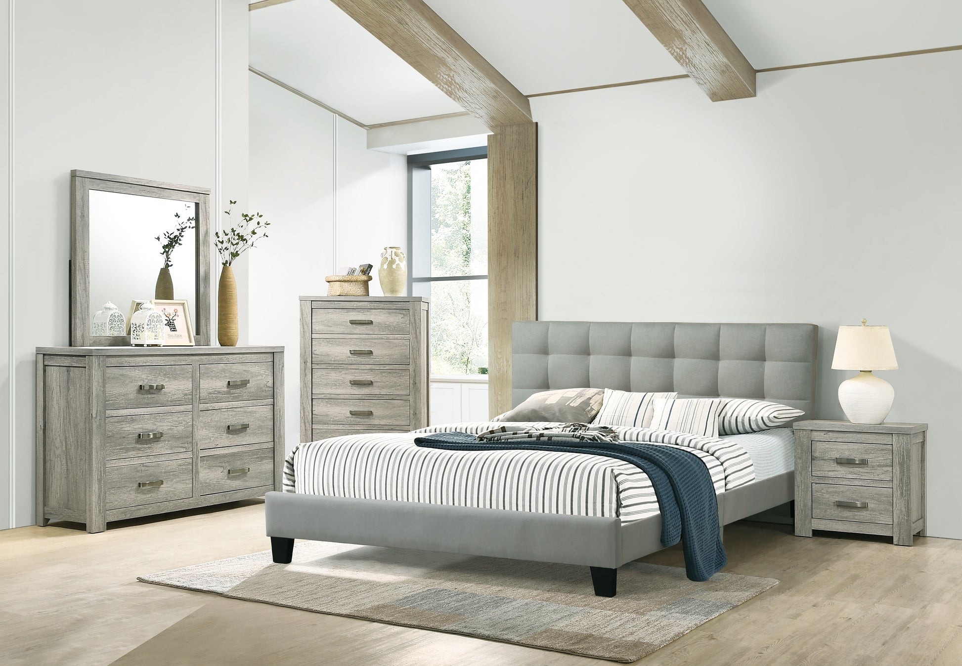Contemporary 1Pc California King Size Bed Grey Polyfiber Tufted Headboard Platform Bedframe Bedroom Furniture Box Spring Not Required California King Grey,Light Gray Wood Bedroom Modern,Transitional