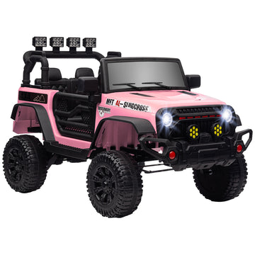 Qaba 12V Ride On Truck, Electric Car For Kids, Battery Powered Ride On Car, Parent Remote, 4 Suspension Wheels, Music Horn Led Lights, Pink Pink Plastic