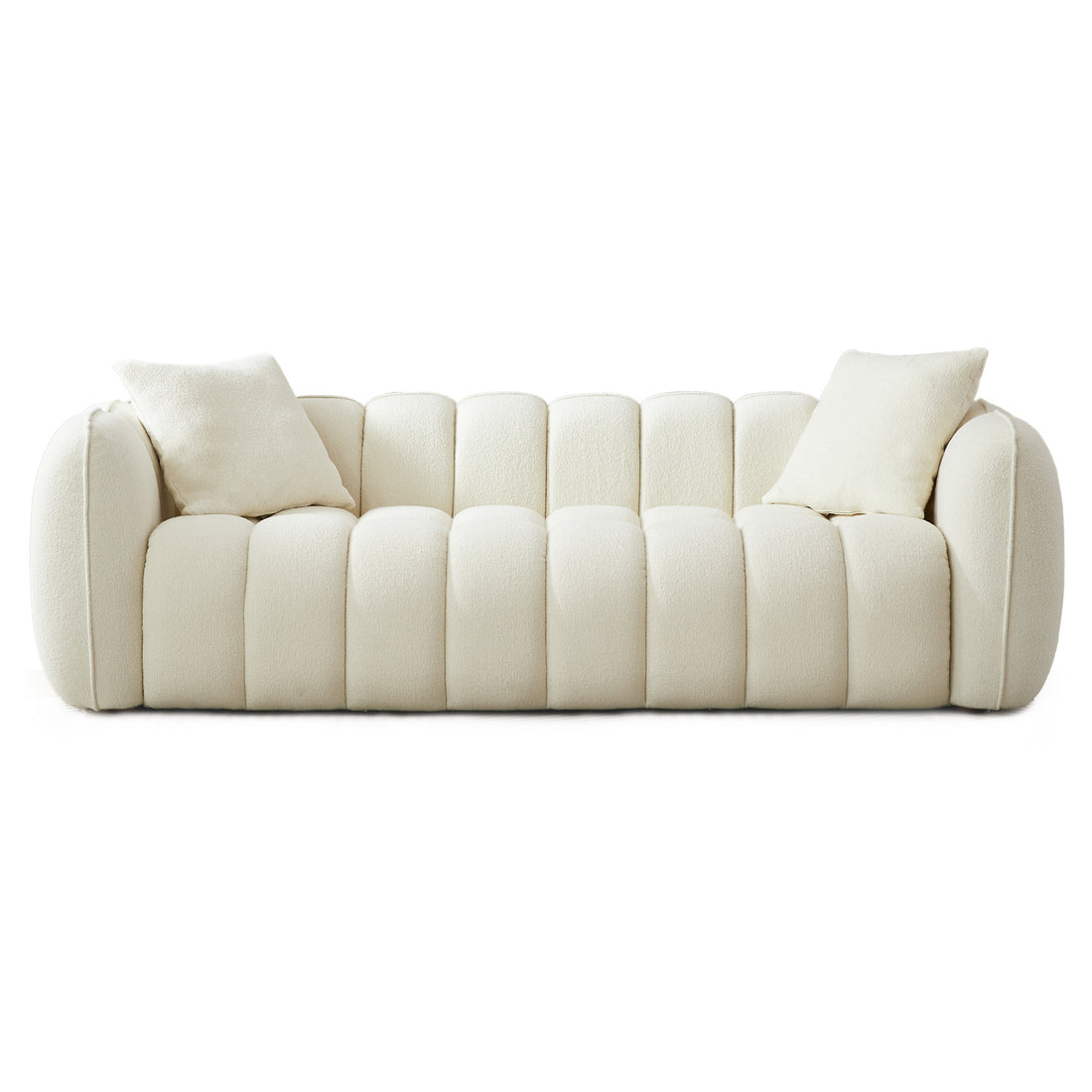 Marissa Sofa Cream Boucle Cream,White Wood Tufted Back Mid Century Modern Boucle,Solid Wood 3 Seat