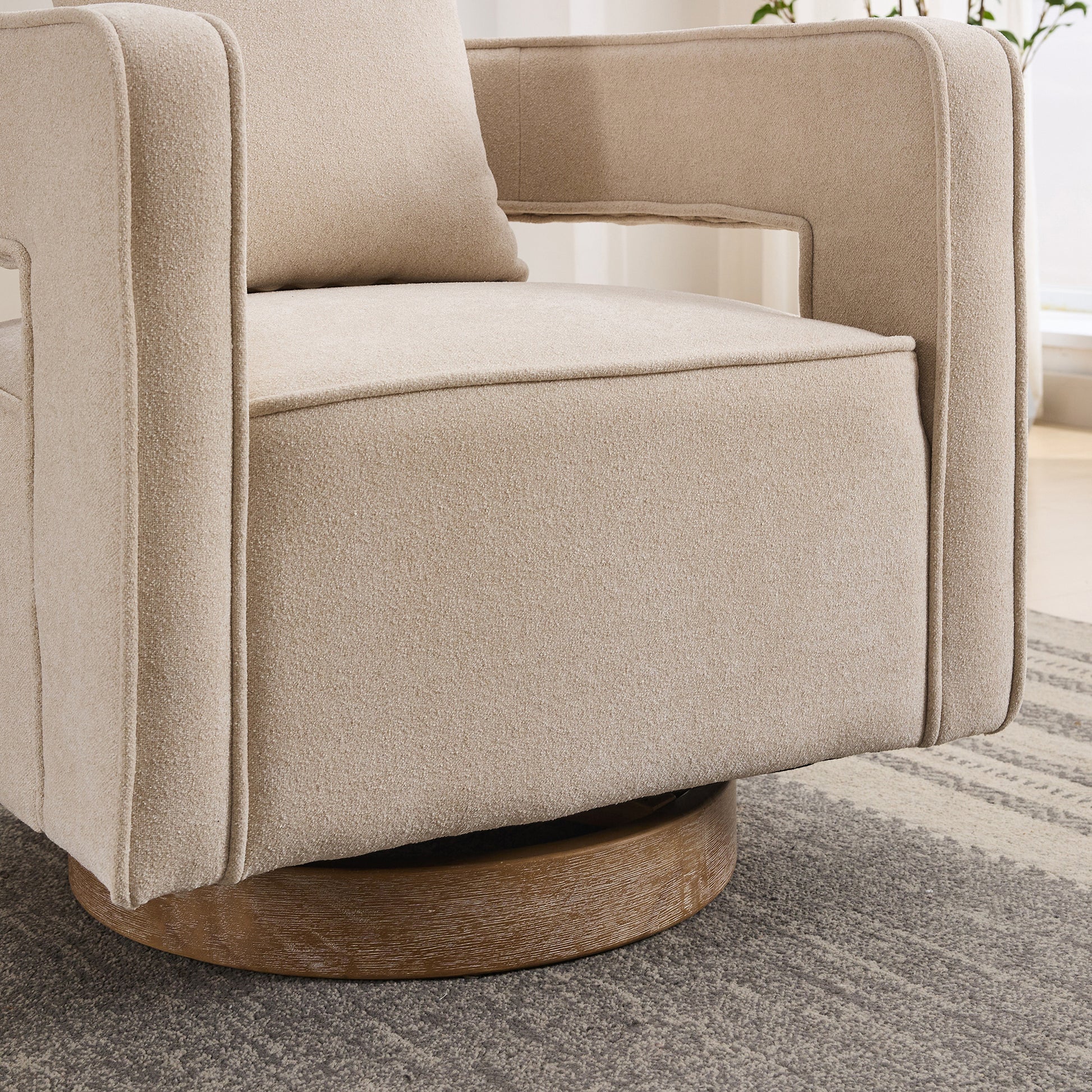 29.1"W Swivel Accent Open Back Chair Modern Comfy Sofa Chair With Weathered Base For Nursery Bedroom Living Room Hotel Office, Club Chair Leisure Arm Chair For Lounge Beige,Linen Blend Beige Linen Blend