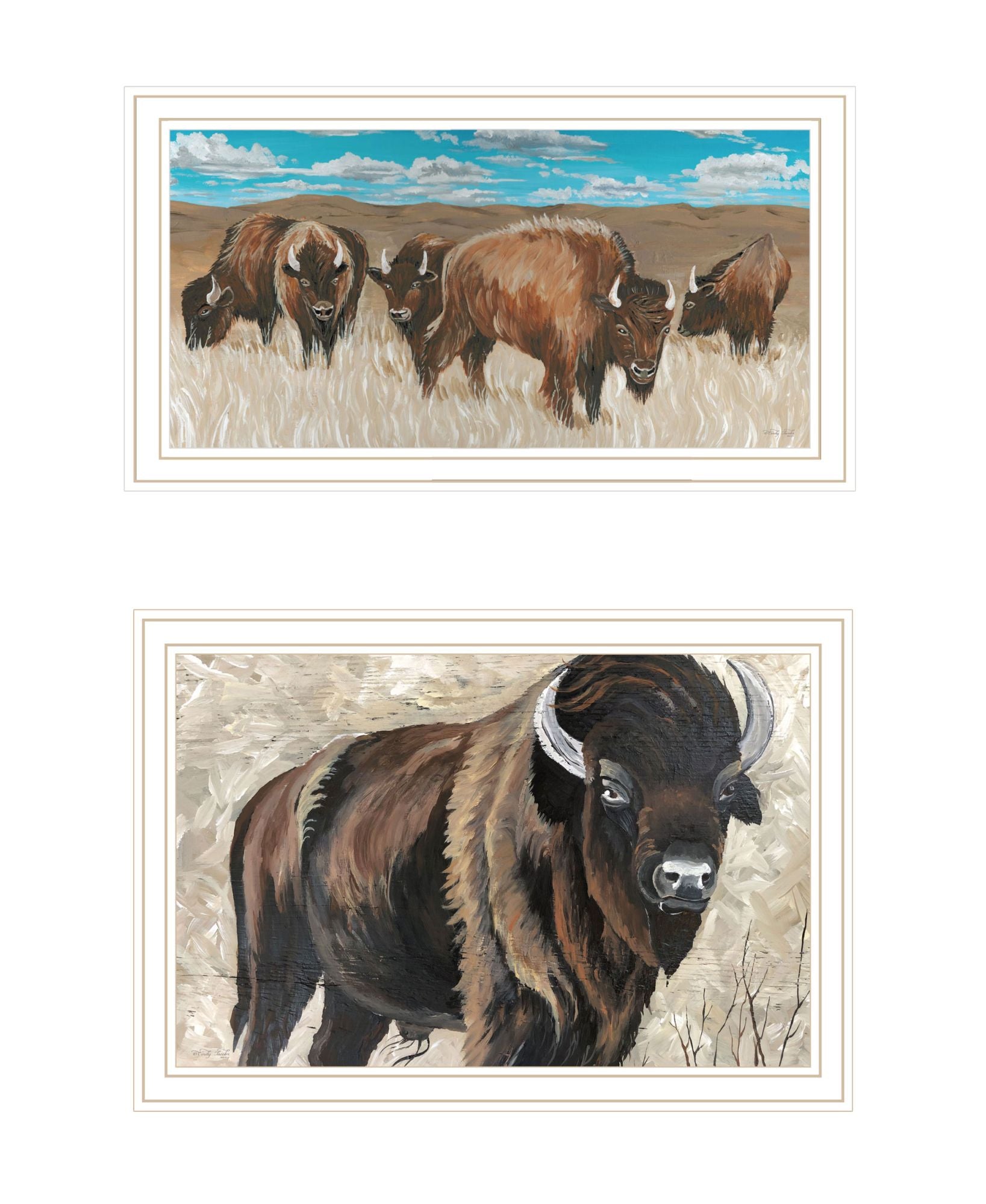 "The Boss Of The Bison Herd" Framed Wall Art For Living Room, Wall Art Print For Home Decor, Bedroom Wall Art By Cindy Jacobs Multicolor Wood Paper