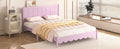 Queen Size Wood Platform Bed Frame, Retro Style Bed With Rectangular Headboard,No Need Box Spring,Pink Queen Pink Wood