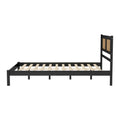 3 Pieces Bedroom Sets Queen Size Wooden Platform Bed With Natural Rattan Headboard, Nightstands Set Of 2 With Rattan Woven Surfaces And Three Drawers For Bedroom, Black Black Particle Board