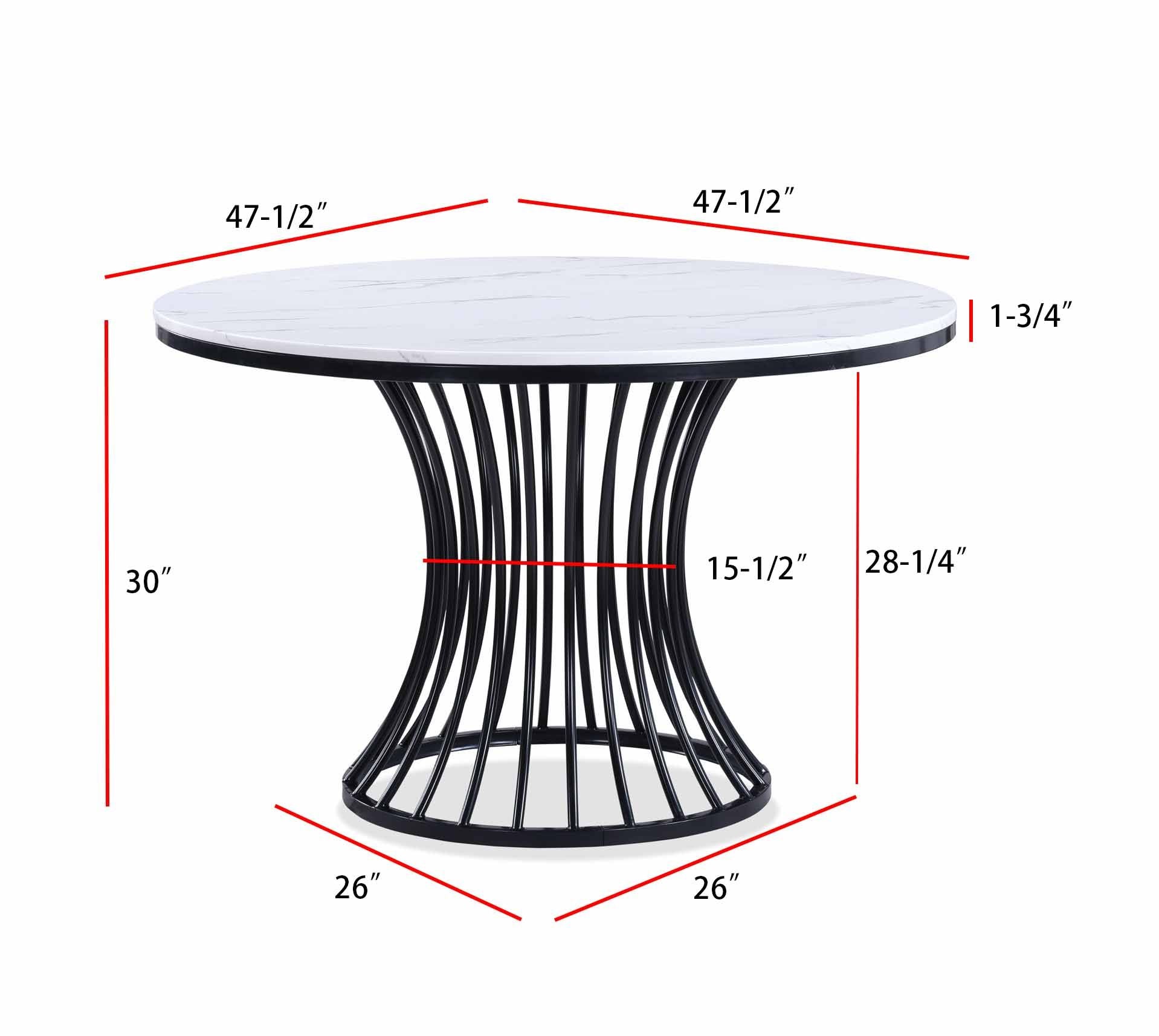 5Pc Dining Set Contemporary Modern Style White Faux Marble Round Table Cage Like Base White Fabric Upholstery Dining Wooden Furniture Black Finish Upholstered Chair Wood White Black Seats 4 Wood