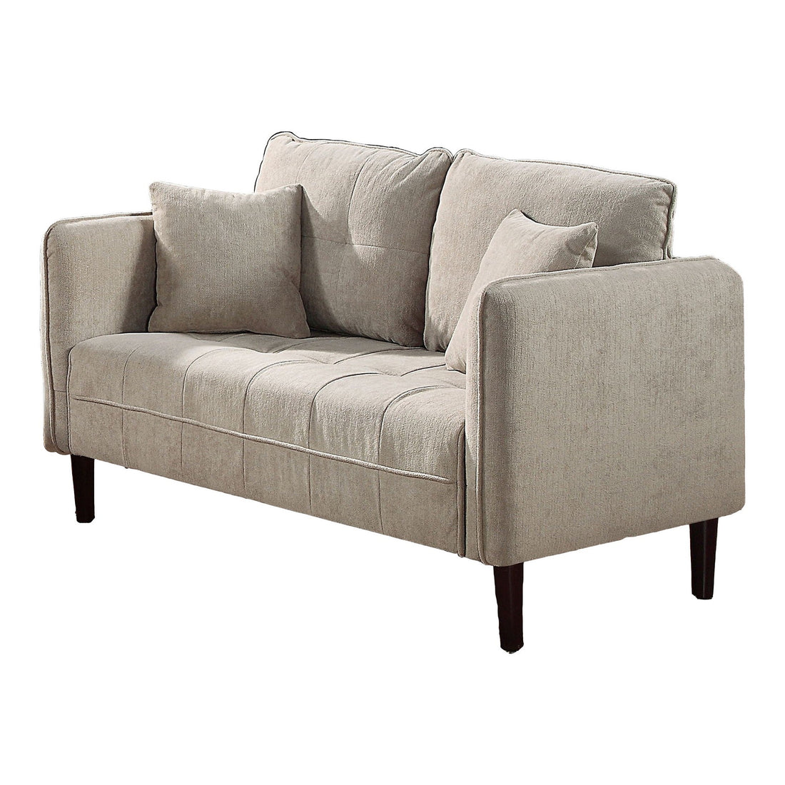 Hak 52 Inch Loveseat, Rounded Curved Arms, Biscuit Tufting, Wood Legs, Taupe Taupe Solid Wood 2 Seat