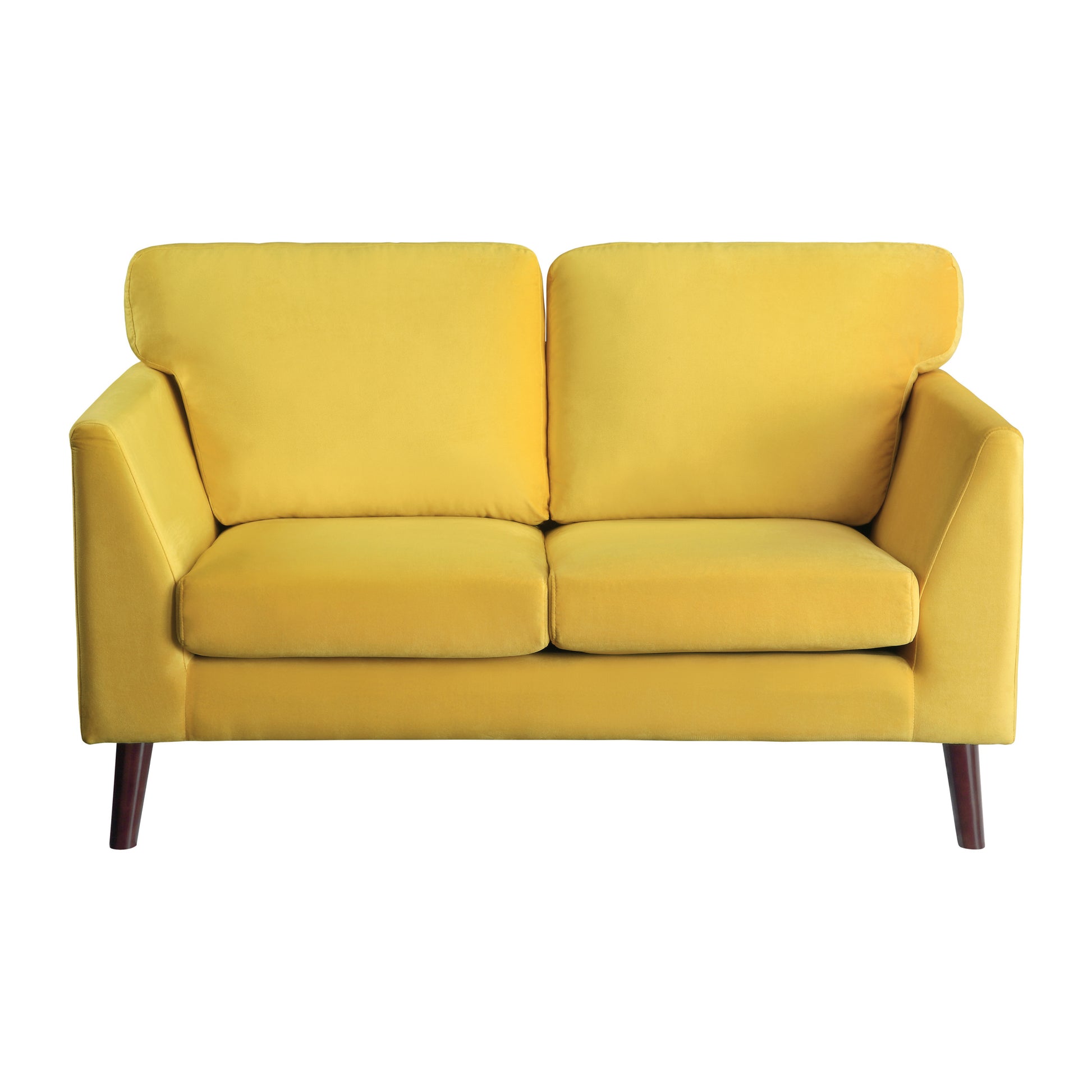 Modern Contemporary Living Room 1Pc Loveseat Yellow Velvet Upholstery Dark Brown Legs Solid Wood Furniture Yellow Velvet Wood Primary Living Space Modern Solid Wood