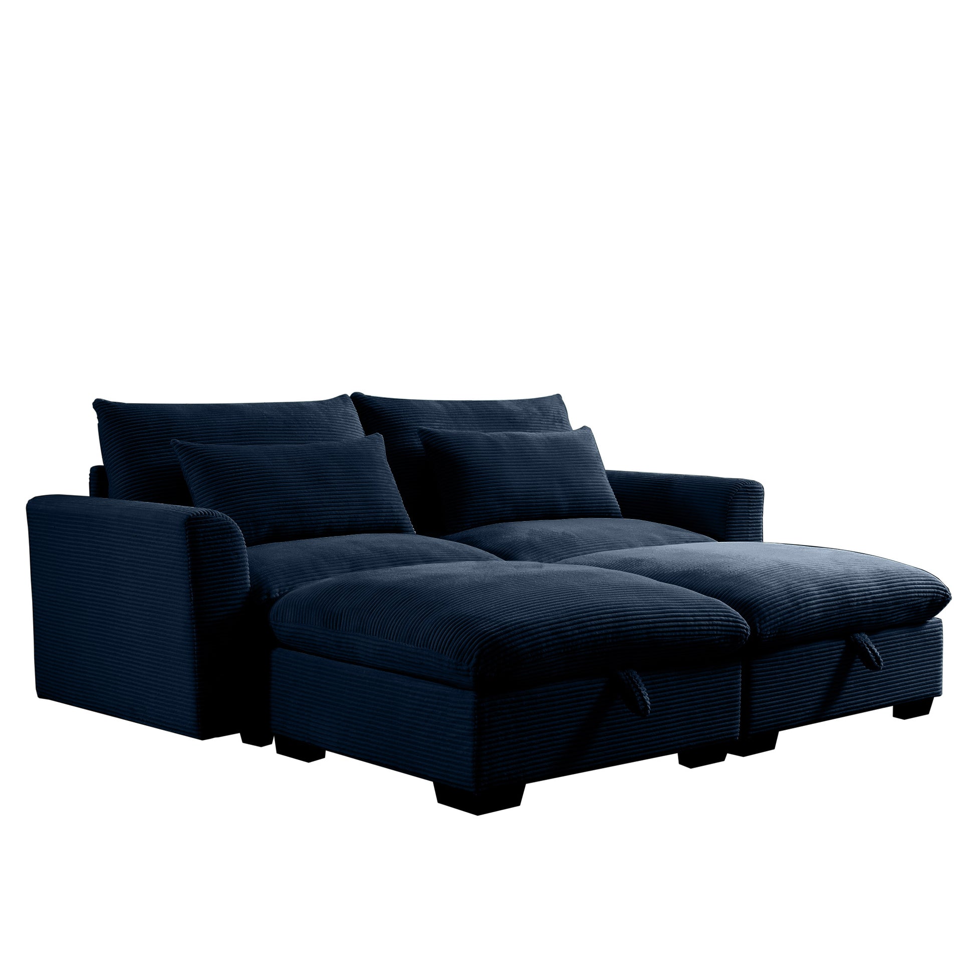 Corduroy Two Seater Sofa With 2 Storage Footrest, 2 Seater Sectional Deep Seat Sofa,Comfy Couches For Living Room ,Bule Sofa Blue Corduroy 2 Seat