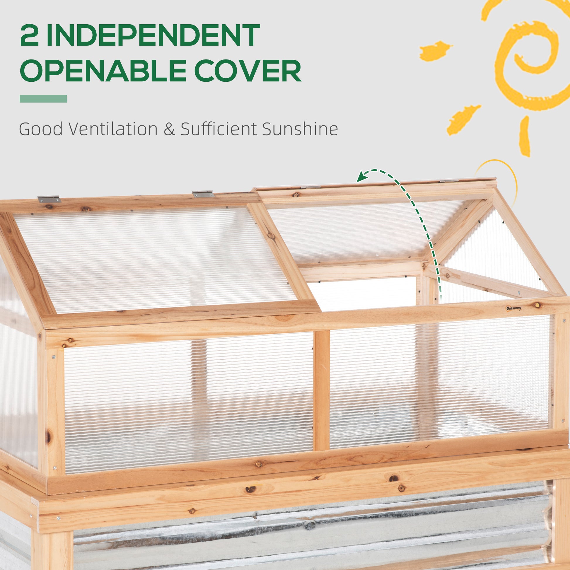 Outsunny Raised Garden Bed With Polycarbonate Greenhouse, Wooden Garden Cold Frame Greenhouse, Flower Planter Protection, 48" X 24" X 32", Natural Natural Wood Wood