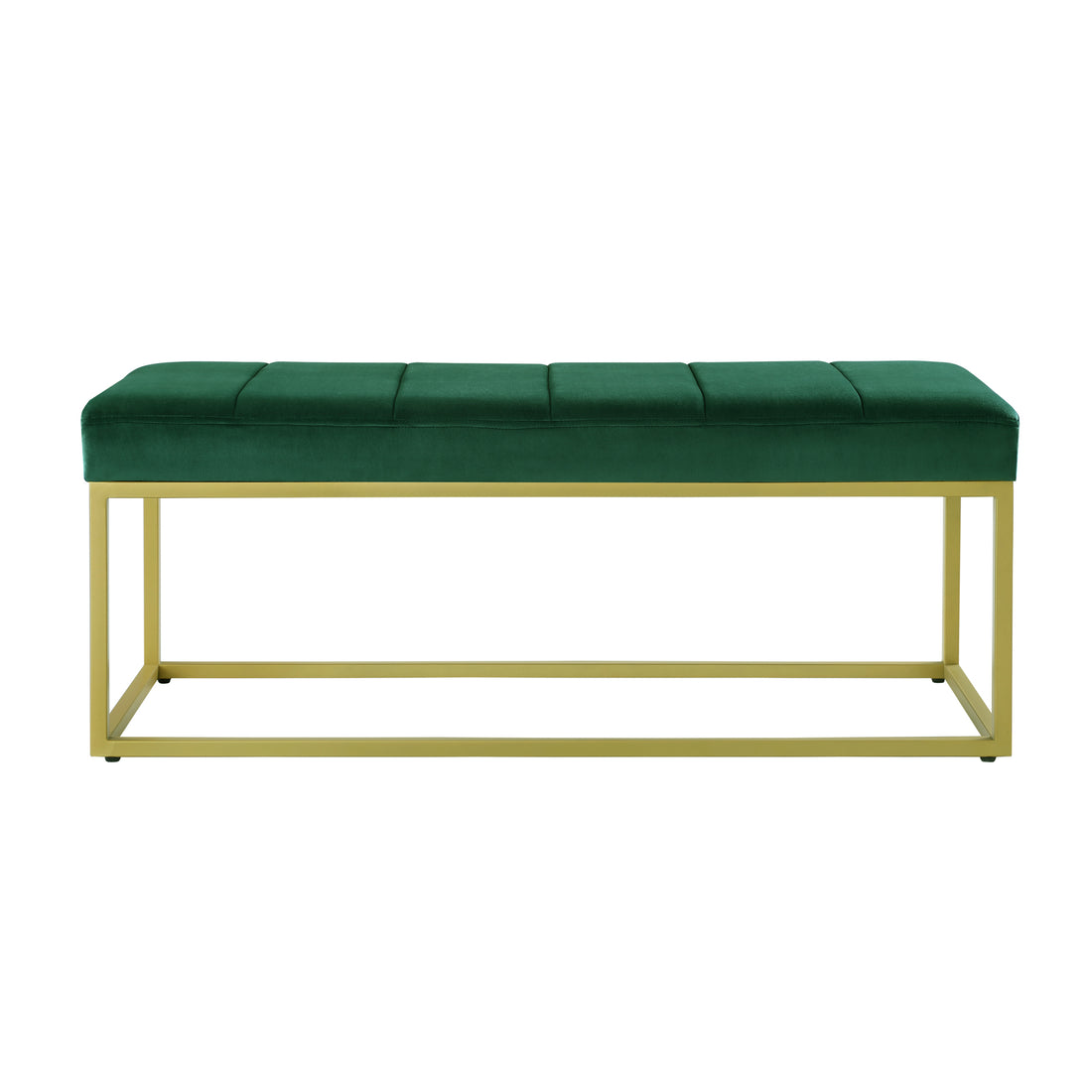 Modern Tufted Channel Entryway Bench Emerald Velvet Upholstered End Of Bed Bench With Metal Frame,Footboard Bench For Living Room, Bedroom Jade Foam Velvet