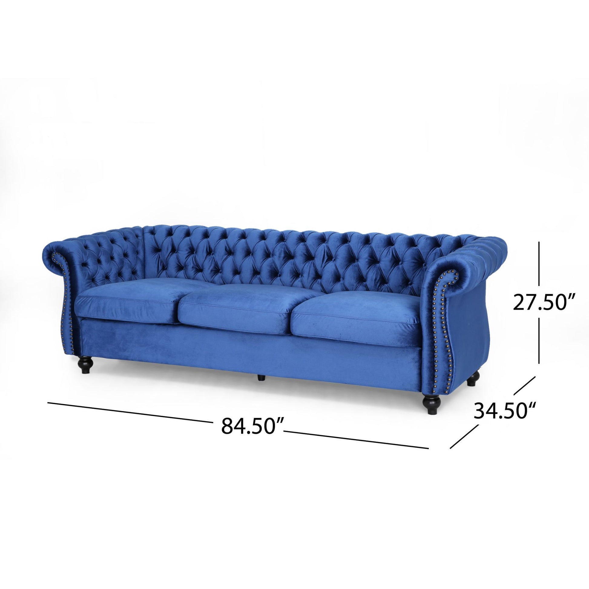 Classic 3 Seater Velvet Sofa In Navy Blue, Offering Timeless Elegance And Luxurious Comfort For Your Living Space, Featuring Plush Upholstery For Ultimate Relaxation And Stylish Entertaining Navy Blue Velvet Wood Primary Living Space Medium Soft Tight