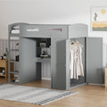 Twin Size Loft Bed With Desk, Wardrobes, 4 Drawers And 4 Shelves Gray Twin Gray Solid Wood