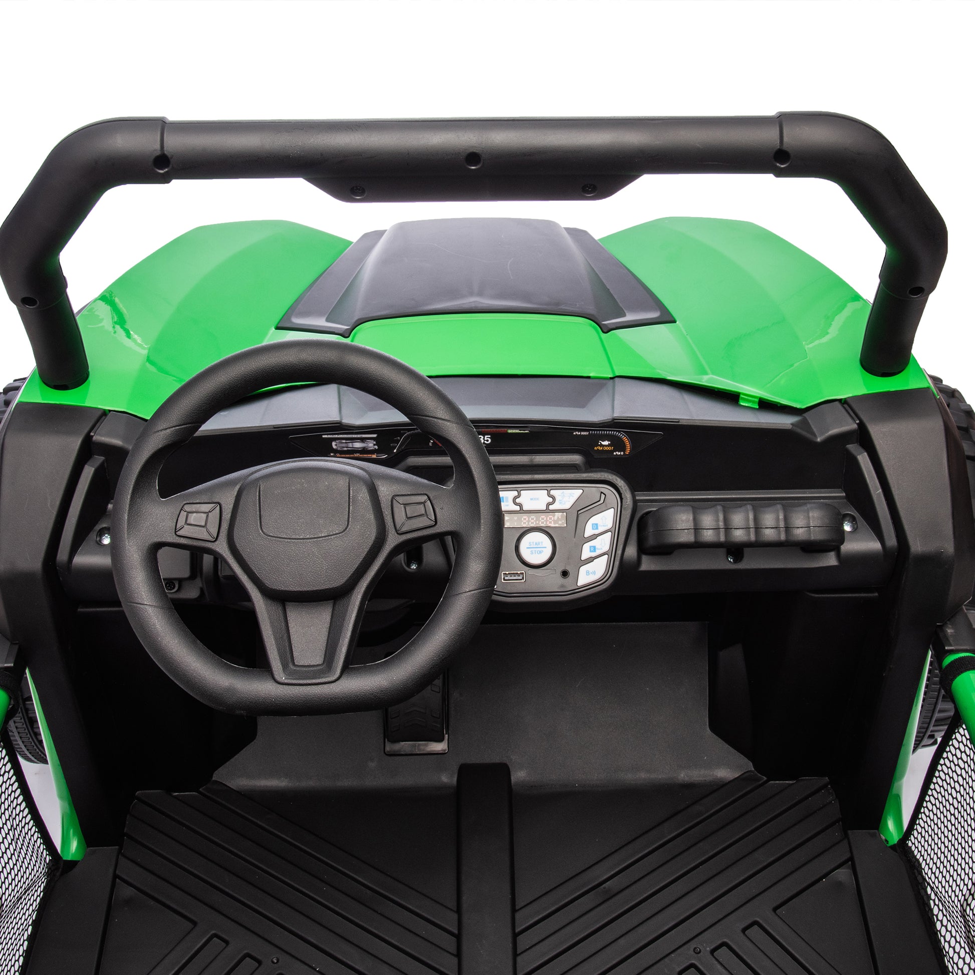 24V Two Seater Kids Ride On Utv W Parents Control,400W Super Power,Four Wheel Suspension,Led Light With Rear Searchlight,Bluetooth,Mp3,Music,Rear Storage Space,Speeds 3.73 4.97Mph For Kids Aged 3 . Green 50 99 Lbs Polypropylene