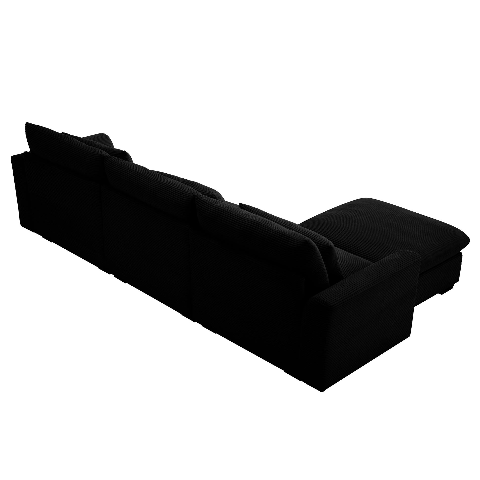 Corduroy Sectional Sofa, L Shaped Couch With Storage Footstool And 3 Pillow, Sectional Couch For Living Room Apartment, Black Black Corduroy 3 Seat