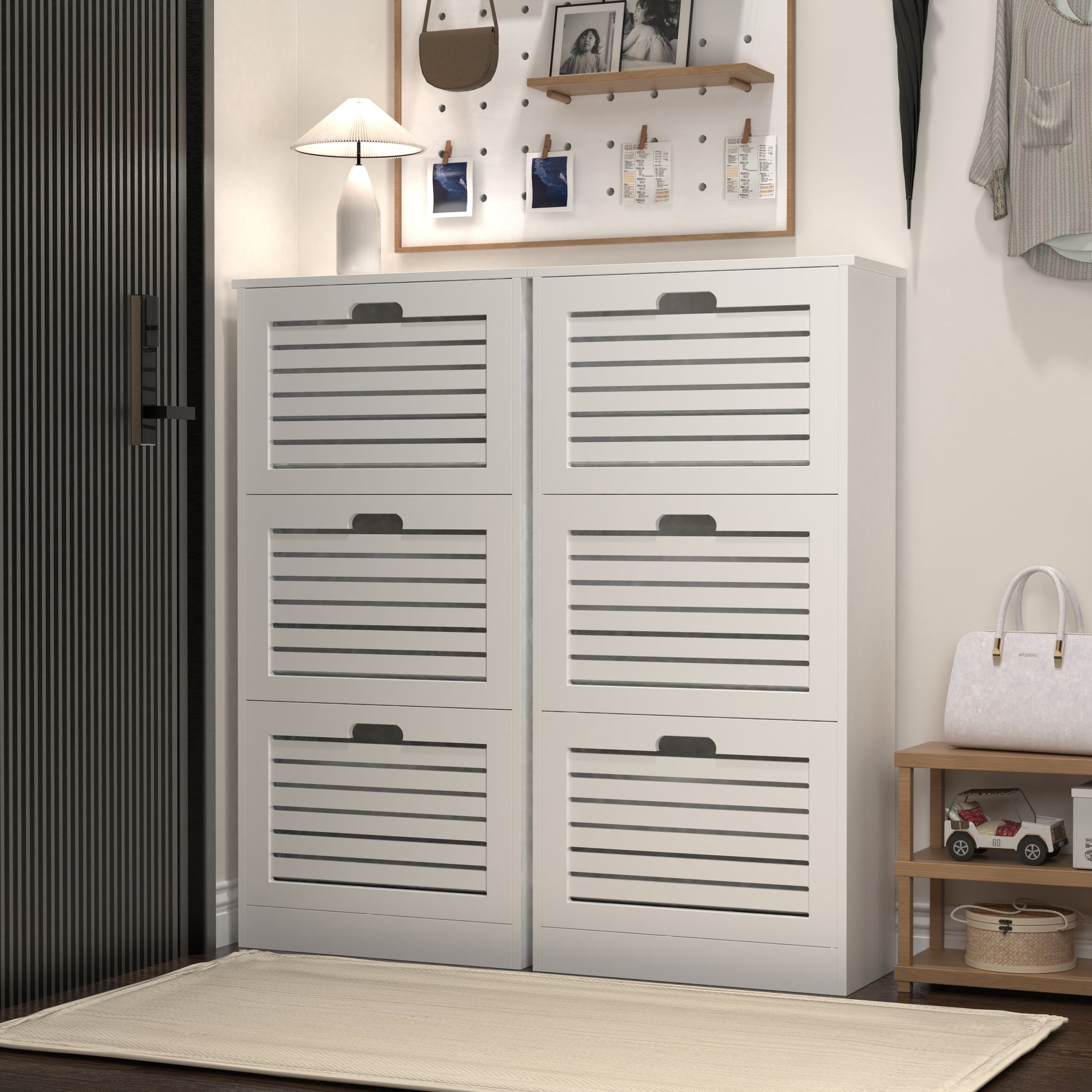 Wooden Shoe Cabinet For Entryway, White Shoe Storage Cabinet With 3 Flip Doors 20.94X9.45X43.11 Inch White Mdf