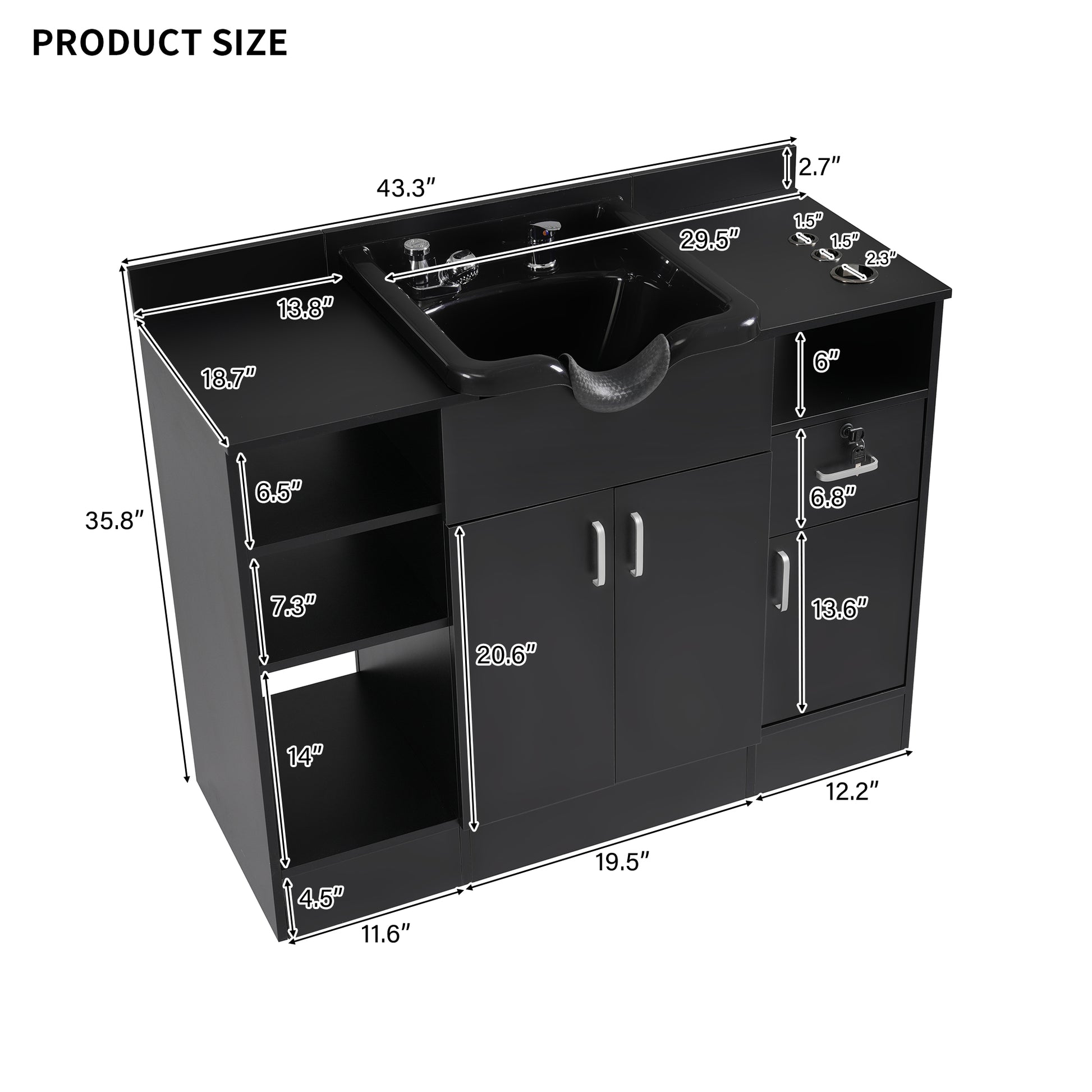 Shampoo Backwash Station For Salons,Salon Station With Shampoo Bowl & Storage Layer, Drawer,10V Outlets, Usb Port, Faucet Sprayer, Salon Equipment For Spa Beauty Black Classic,Modern Abs Steel Q235