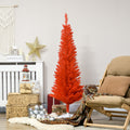 Homcom 5' Artificial Pencil Christmas Tree, Slim Xmas Tree With 294 Realistic Branch Tips And Plastic Stand, Red Red Plastic