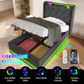 Twin Size Upholstered Bed, 360 Surround Led Function, Buttons Apps Remote Control, Hydraulic Storage Bed With Usb Type C Charging, Gray,Linen Without Mattress Twin Gray Linen