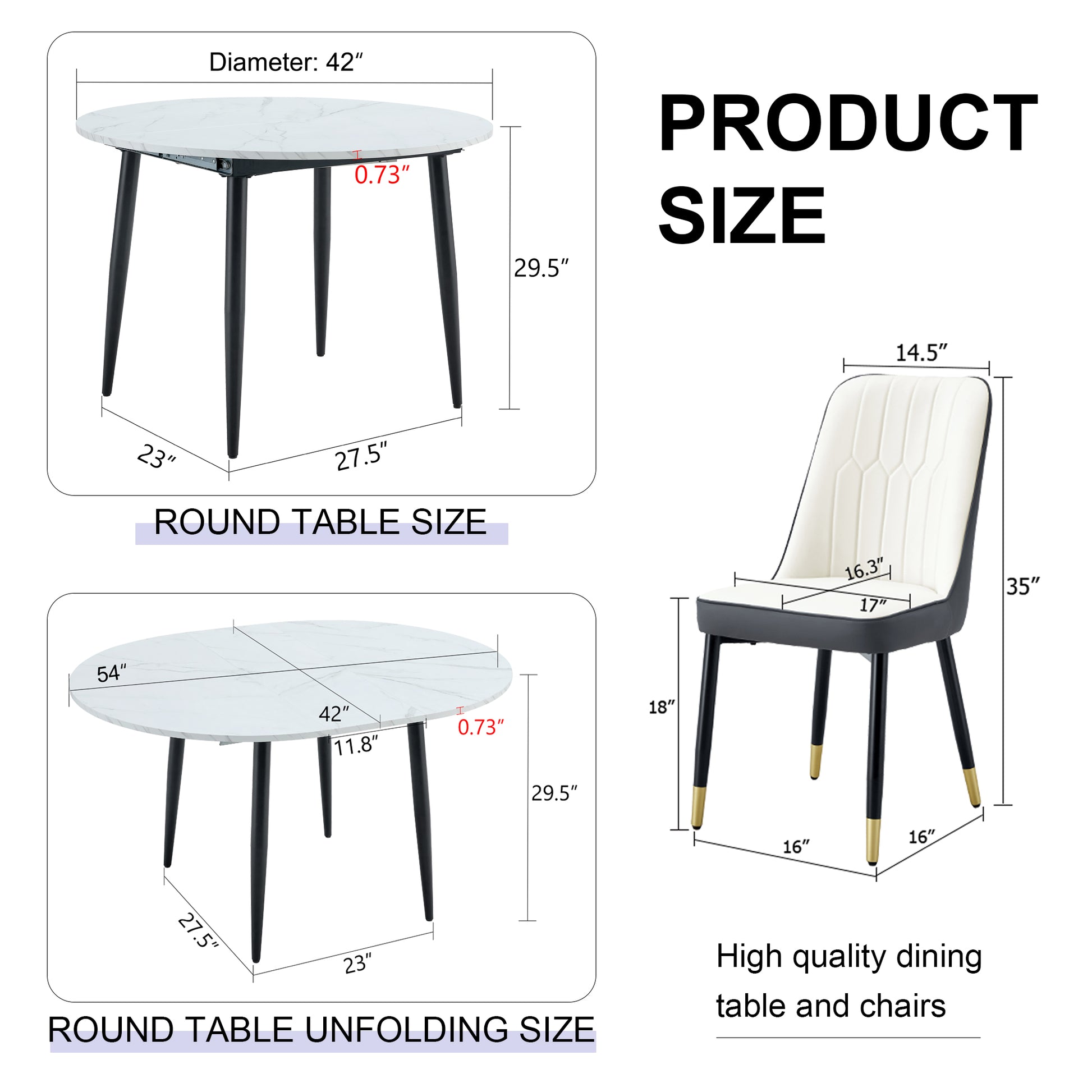 Table And Chair Set.Modern Extendable Mdf Dining Table.The Table Has A Telescopic Design, Suitable For Gatherings Of Different Size.Paired With 4 Chairs With Pu Cushions And Black Metal Legs. Dark Gray,White Seats 4 Mdf Metal