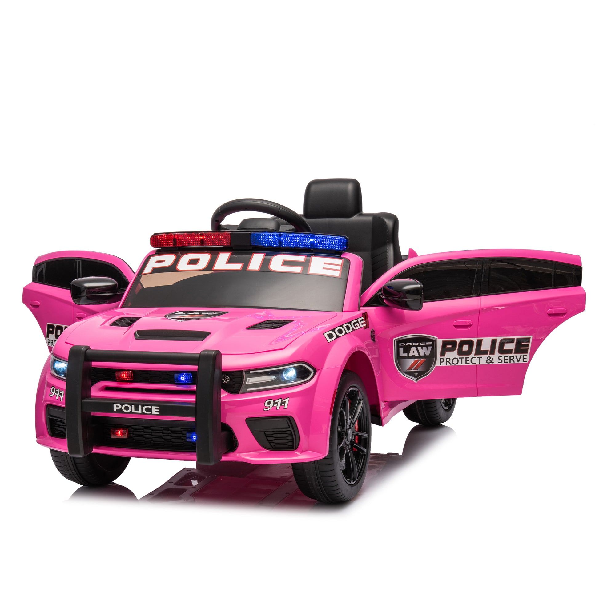 Licensed Dodge Charger,12V Kids Ride On Police Car W Parents Remote Control,Anti Collision Bar,Front& Top Alarm Light Design,Police Car Sticker,Megaphone,Three Speed,Slow Start,Four Wheel Suspension. Pink Plastic