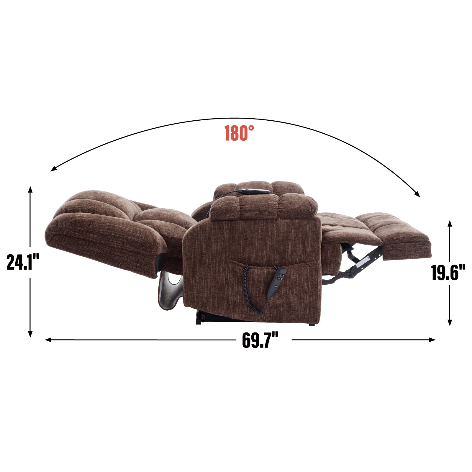 Dual Motor Heat Massage Infinite Position Up To 350 Lbs Electric Power Lift Recliners With Power Remote, Medium Firm And Heavy Duty, Brown White Metal Primary Living Space Heavy Duty Pine Brown Chenille Power Remote Medium Firm Cushion Back American
