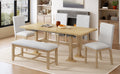Farmhouse 76Inch 6 Piece Extendable Dining Table Set Trestle Kitchen Table Set With 18Inch Removable Leaf And Upholstered Dining Chair And Bench For Dining Room, Natural Wood Dining Room Extendable Rubberwood Rectangular Dining Table With Chair And Bench
