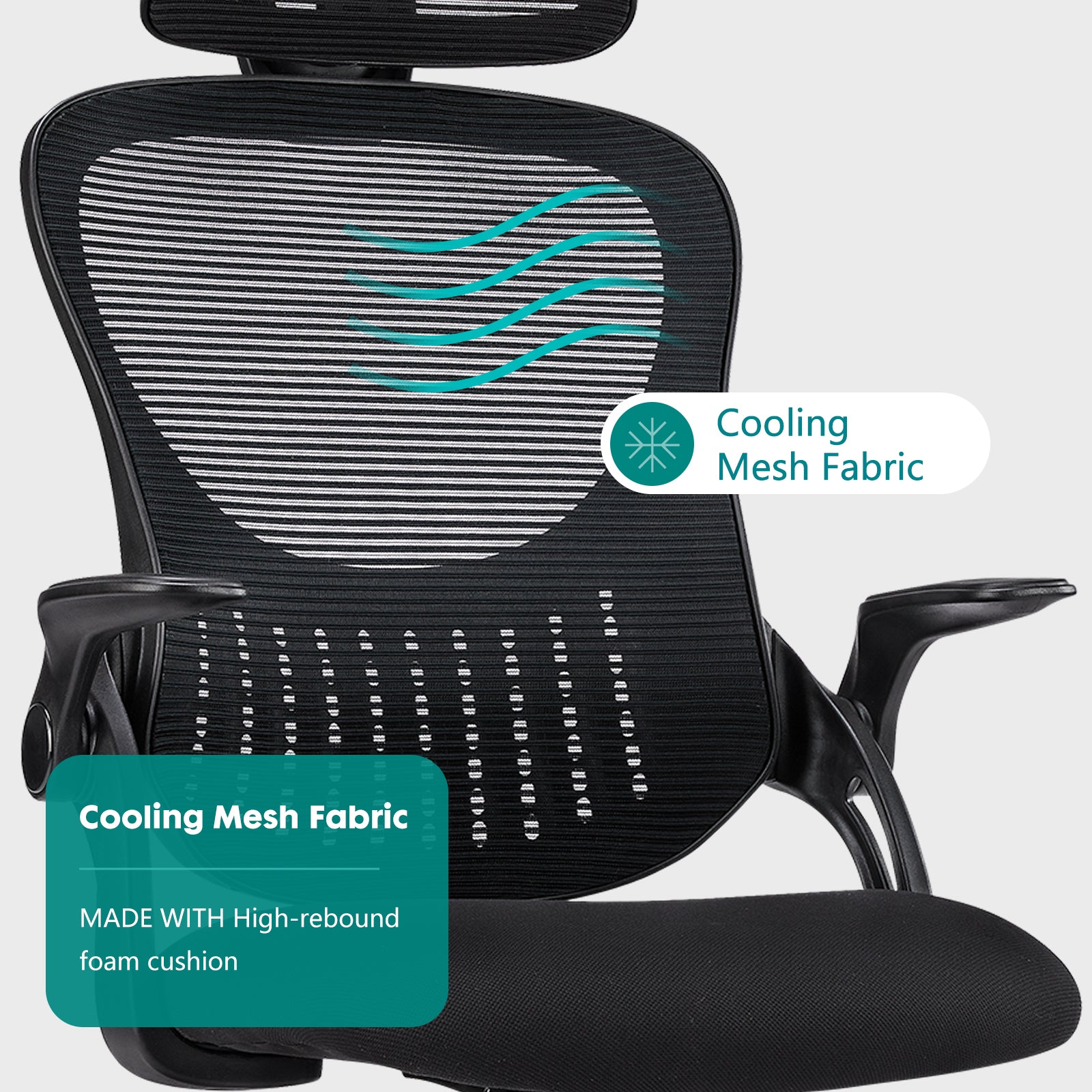 Office Chair, Comfortable Swivel Chair With High Back, Wheels, Adjustable Headrest, Comfortable Lumbar Support, Flip Arm, Black Black Stainless Steel