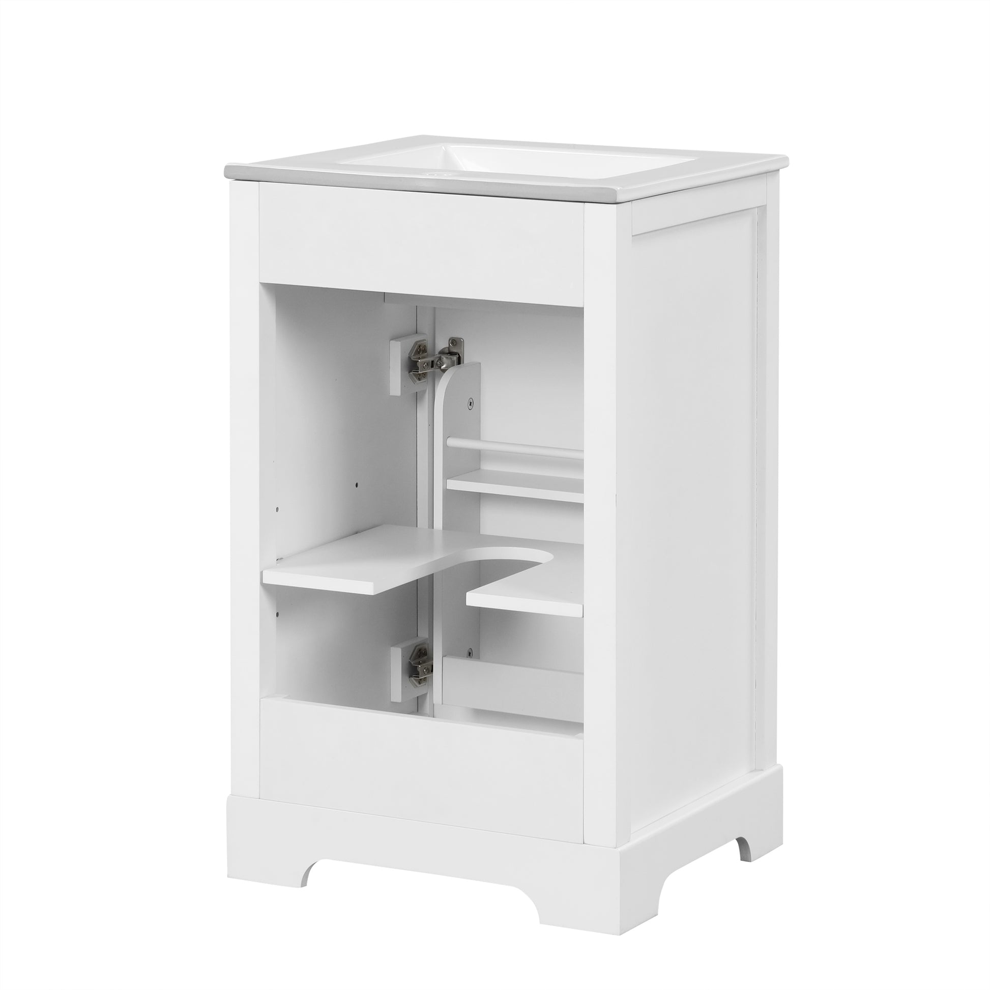 20" Bathroom Vanity With Sink, Bathroom Cabinet With Soft Closing Door, Storage Rack And Adjustable Shelve, White White Mdf