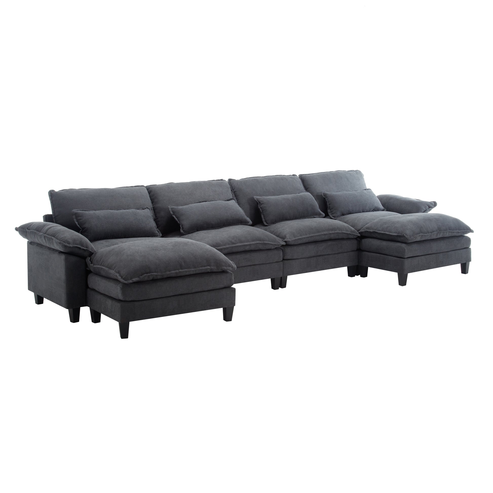 154.8" Oversized Modular Sofaice Velvet Large U Shaped Couch Comfy Upholstered 4 Seat Sofa With 2 Ottoman, 4 Lumbar Pillow, Deep Seat Couch For Living Room Dark Gray Primary Living Space Modern Foam Polyester 6 Seat