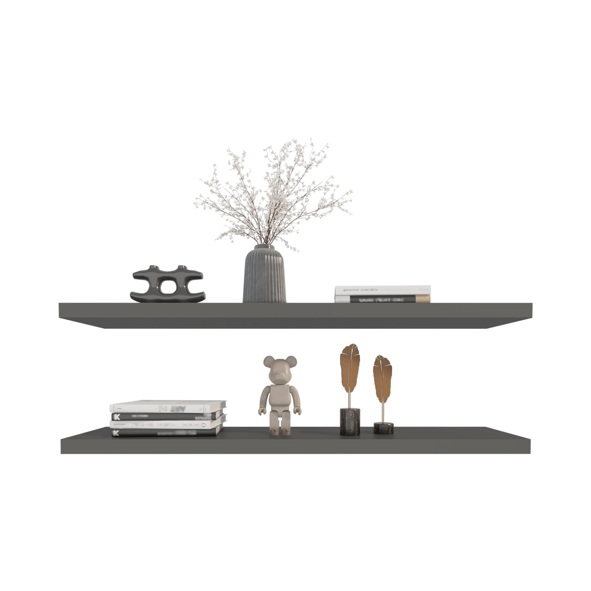 Floating Shelves 1.50" H, With 2 Shelf, Matt Gray Grey Solid Wood Mdf Engineered Wood
