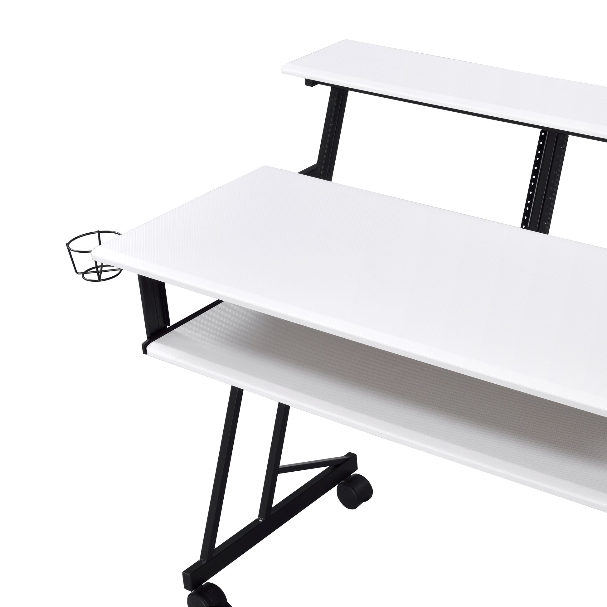 White And Black Music Recording Studio Desk With Metal Base White Black Keyboard Tray Computer Desk Office Rectangular Shelves Wood Metal