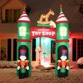 Outsunny 11.5Ft Christmas Inflatables Outdoor Decorations Archway With 2 Nutcracker Soldiers Rocking Horse, Blow Up Led Yard Christmas Decor For Lawn Garden Party Green Polyester