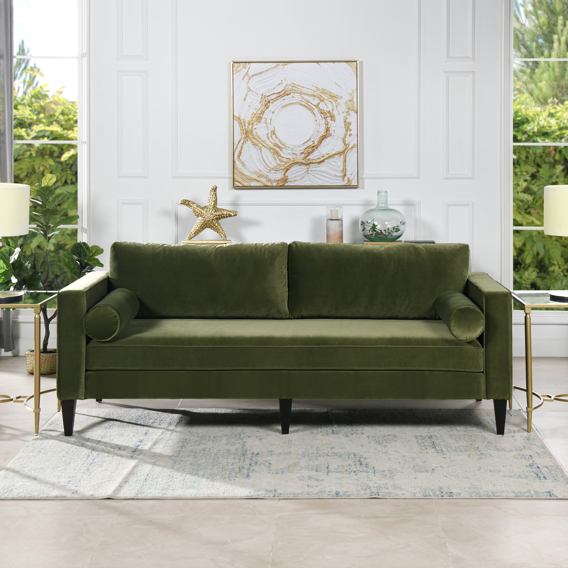 Nicholi 84" Mid Century Modern Sofa, Olive Green Performance Velvet Olive Green Foam Velvet 3 Seat