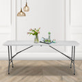 8Ft Folding Table Outdoor Indoor Heavy Duty Portable Table With Carrying Handle For Camping Picnic Party White Metal & Wood