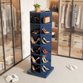 Blue 360 Rotating Shoe Cabinet 6 Layers Round Smoke Blue Primary Living Space Wood Shelves American Design,American Traditional,Antique Particle Board Mdf