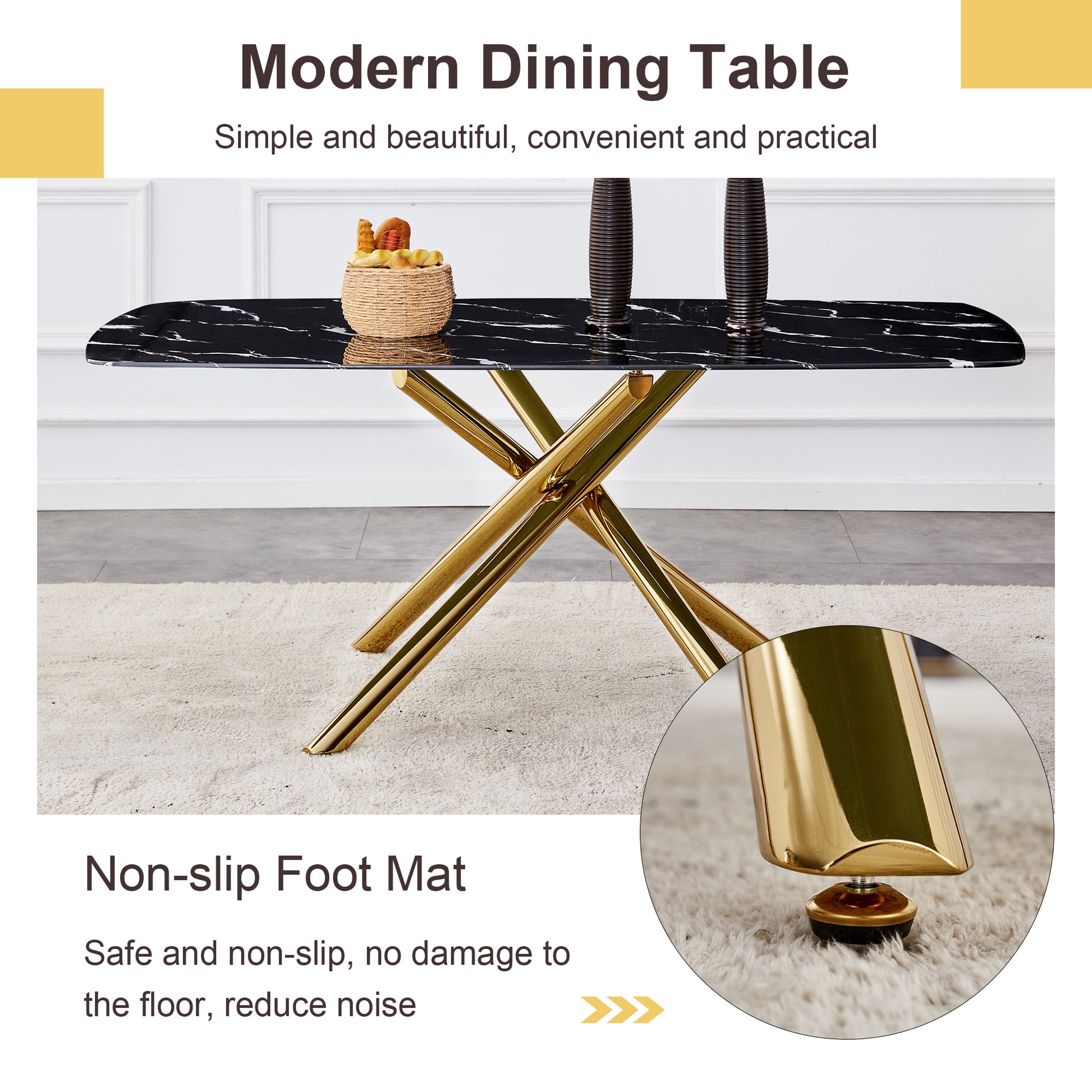 Table And Chair Set.Modern Luxurious Black Marble Patterned Tempered Glass Dining Table Set With Transparent Pp Chairs.8 Transparent High Quality Pp Dining Chairs With Golden Legs. Gold Black Seats