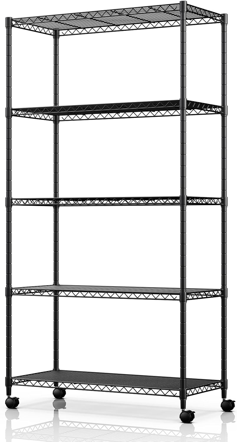 Heavy Duty 5 Shelf Storage Shelving Unit, 1250Lbs Loading Capacity, 29.92" D X 13.98" W X 61.09" H, Black Black Steel