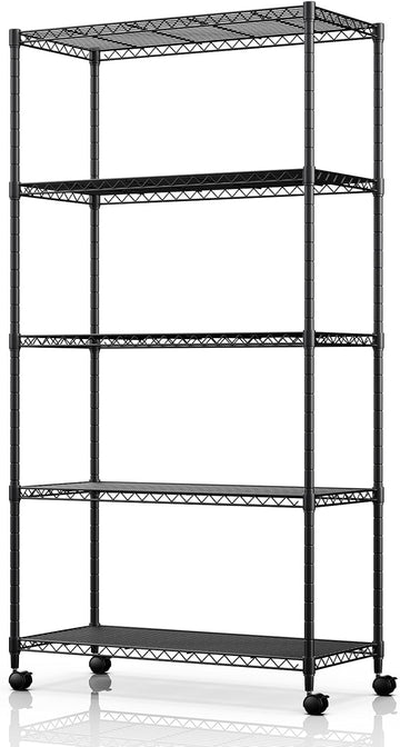 Heavy Duty 5 Shelf Storage Shelving Unit, 1250Lbs Loading Capacity, 29.92" D X 13.98" W X 61.09" H, Black Black Steel