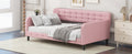 Twin Size Upholstered Tufted Daybed With 4 Support Legs, Pink Box Spring Not Required Twin Pink Wood Bedroom Daybeds Linen Upholstered