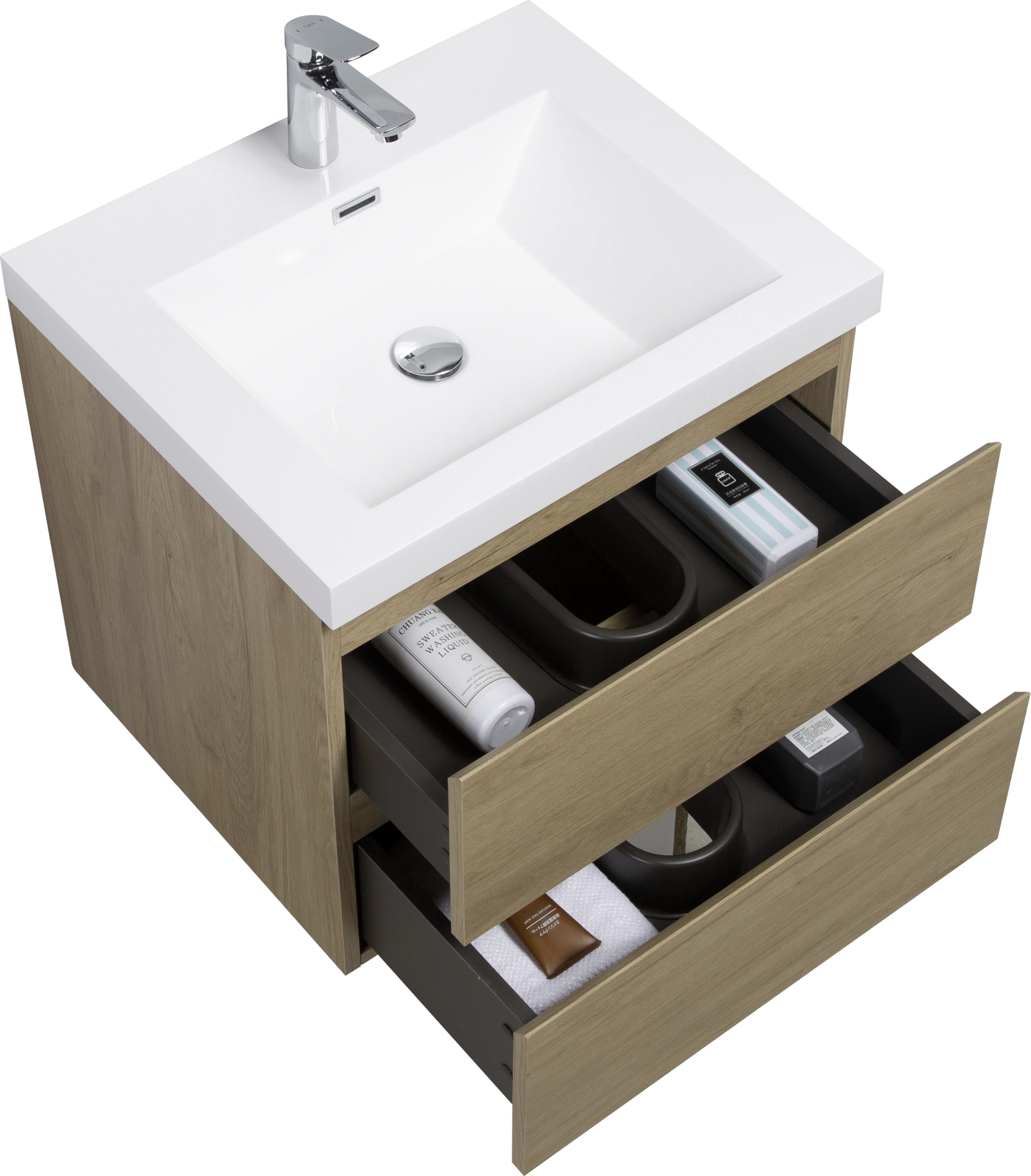 24" Floating Bathroom Vanity With Sink, Modern Wall Mounted Bathroom Storage Vanity Cabinet With Resin Top Basin And Soft Close Drawers, Natural Oak 24V11 24No 2 Oak Bathroom Wall Mounted Melamine