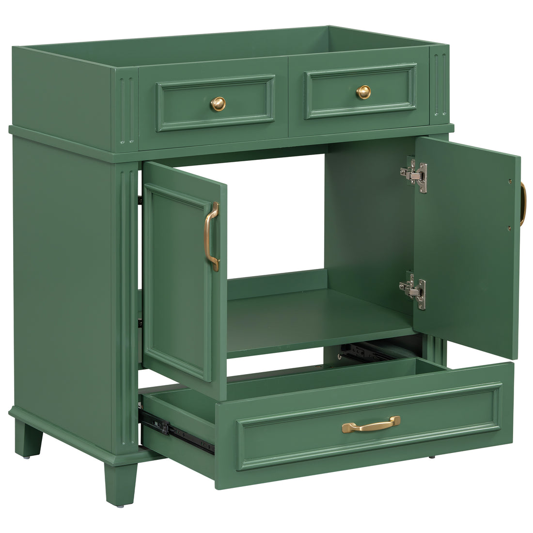 30'' Bathroom Vanity Without Top,Solid Wood Frame Bathroom Storage Cabinet With Soft Closing Doors,Frame Bathroom Storage Cabinet Only, Retro Style, Green 1 Green 2 Bathroom Freestanding Modern Solid Wood Mdf Painted