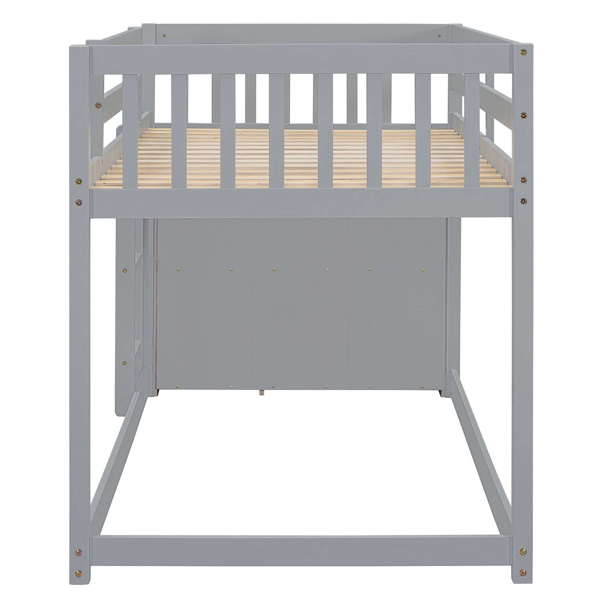Twin Over Twin Bunk Bed With 4 Drawers And 3 Shelves Gray Twin Gray Solid Wood